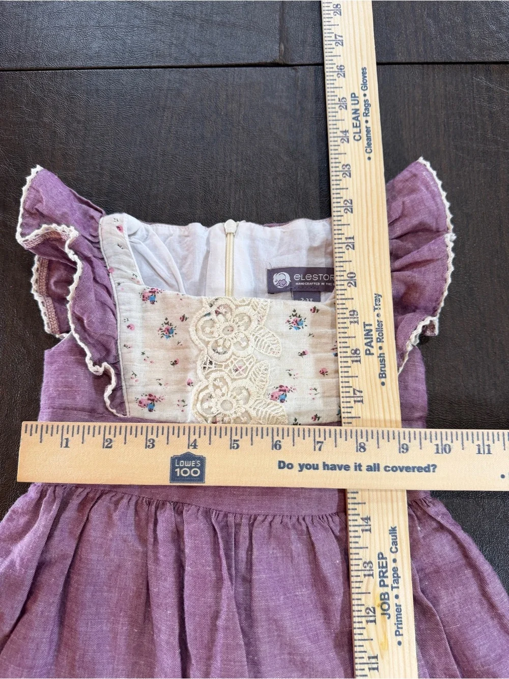 Ele Story Girls' Purple Ruffle-Lace Linen Flutter Dress Sz 2-3T - Picture 6 of 7